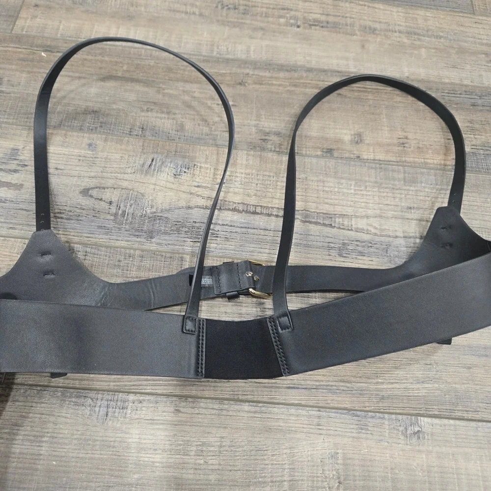 H&M Black Faux Leather Body Harness Belt Gold Buckle Womens Goth Punk Rave